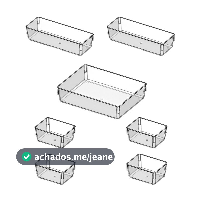 Kit com 7 Cestos Organizadores Modular de Acrílico Cristal Para Geladeiras Gavetas e Maquiagens