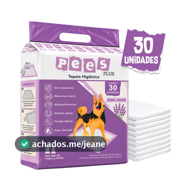 Tapete Higiênico para Cães Pees Plus Lavanda 30 Un 80x60cm