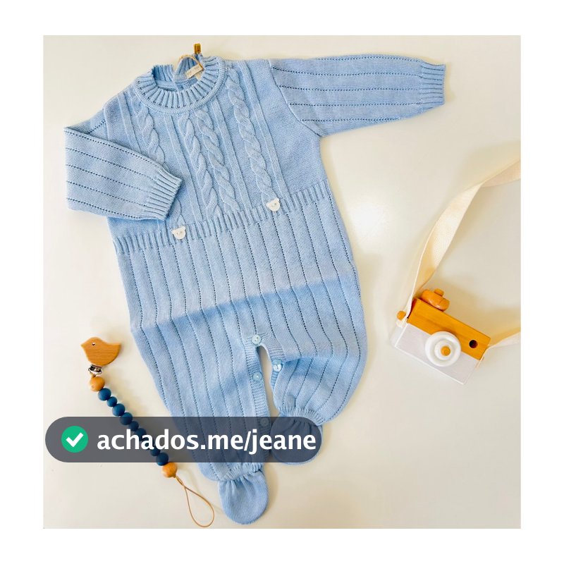 Macacão de Bebê Trançado Roupa em Tricot Ursinho Saída Maternidade Recém Nascido Menina Menino