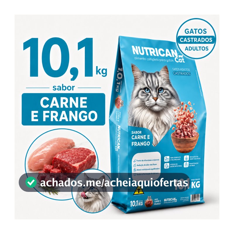 Ração Para Gato Castrado Adulto 10,1kg Sabor Carne Frango 28g Proteína Sem Corante