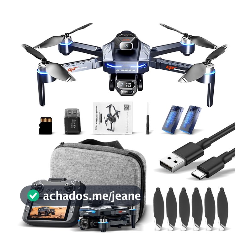 Drone profissional GT8 com resolução 4K, tela de 4,3 polegadas e duas câmeras 2.4G + 2 baterias