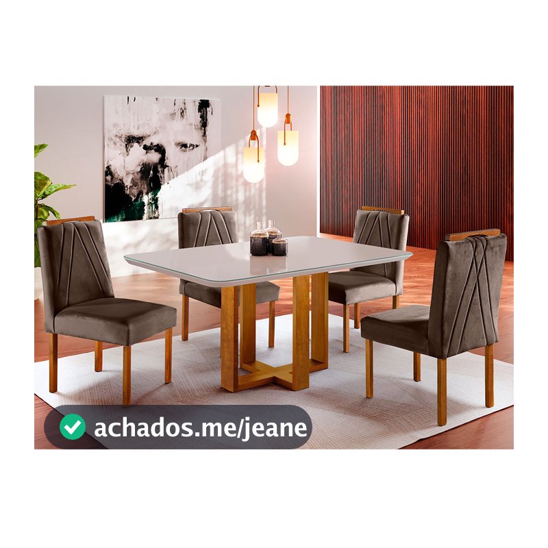 Conjunto Sala de Jantar Lisboa 4 Lugares Mesa e Cadeiras Moveis Mix