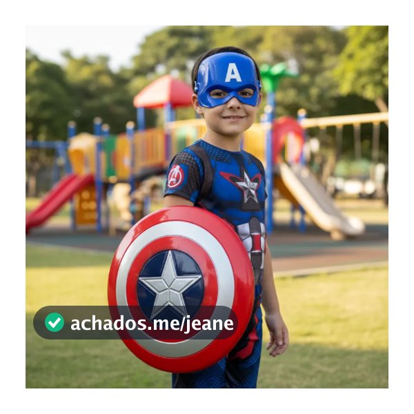 Fantasia Roupa Infantil Capitão América Com Escudo e Mascara De Plastico + Brinde