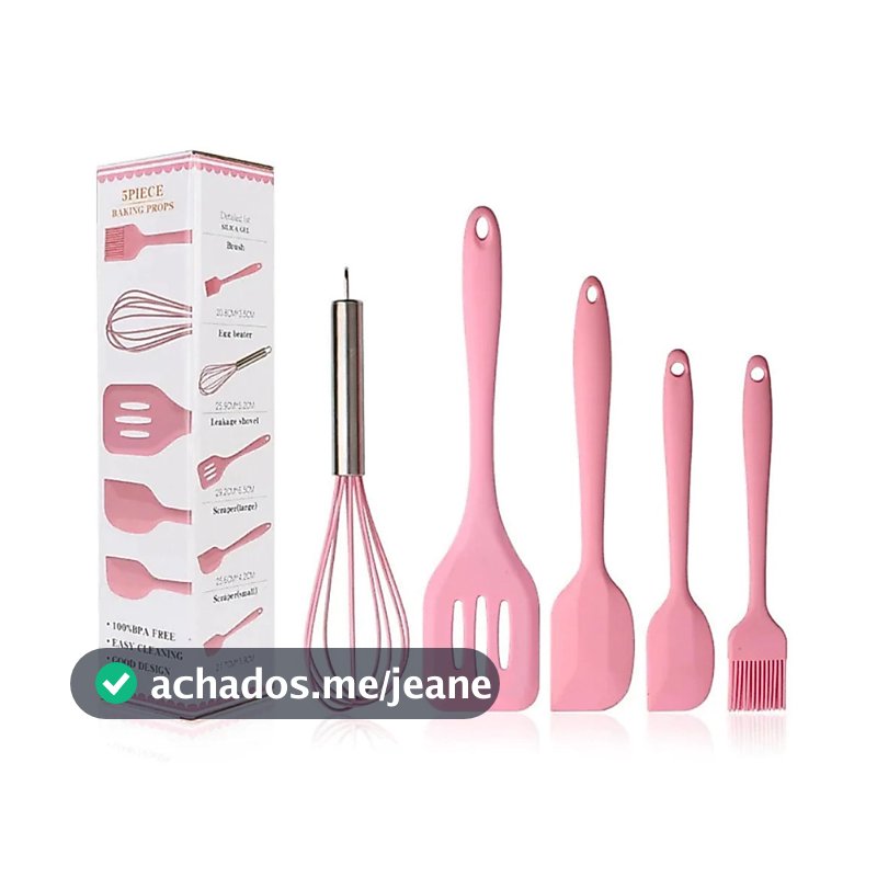 Kit com 5 Utensílios de Cozinha em Silicone – Colher Espátula, Espátula Pequena, Pincel, Resistentes