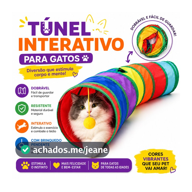 Túnel Colorido Gato Interativo Cachorro Labirinto Dobrável Pet Playground Toca Brinquedos Gatos