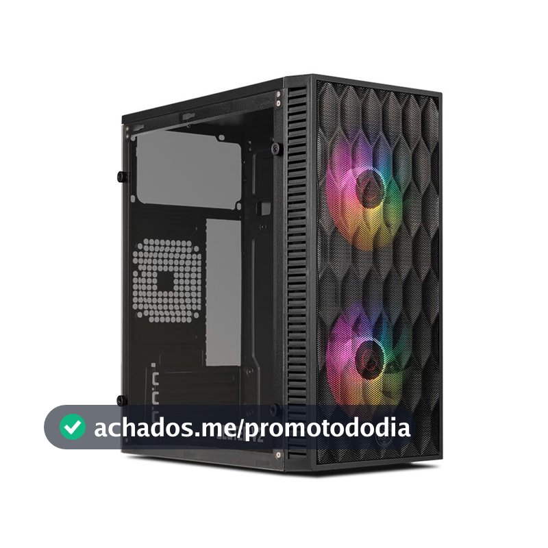 Gabinete Gamer TGT Jester V2 Rainbow Mini-Tower Lateral de Acrilico c/2 Fans, Preto TGT-JSRV2-BKGF02