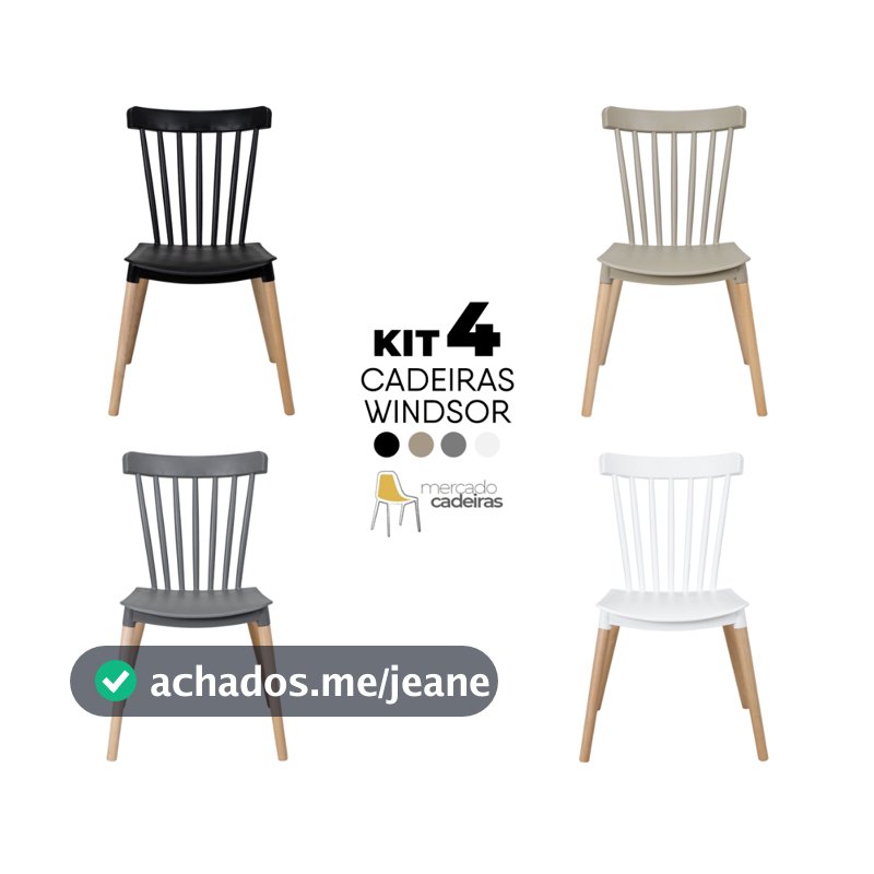 Kit 4 Cadeiras de Jantar Windsor Coloridas Pés de Madeira Sala Cozinha Varanda Área Gourmet