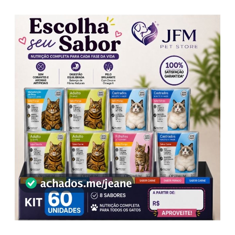 Optimum Ração Úmida para Gatos sache 85g KIT 60 und ( escolha seu sabor)