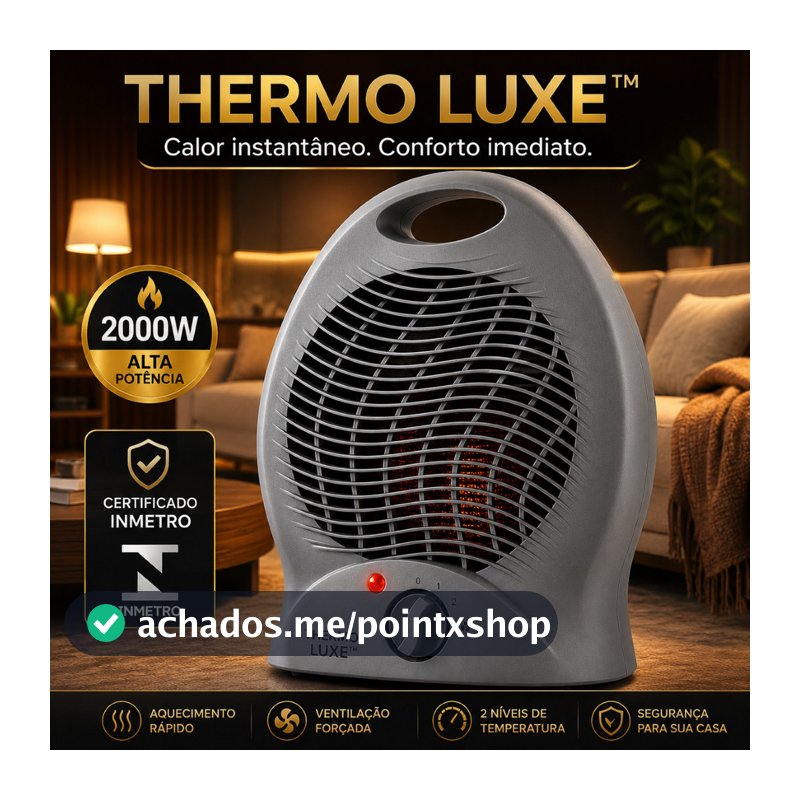Aquecedor Elétrico Portátil 2000W 220V Ventilação Forçada 2 Níveis de Temperatura Certificado INMETRO