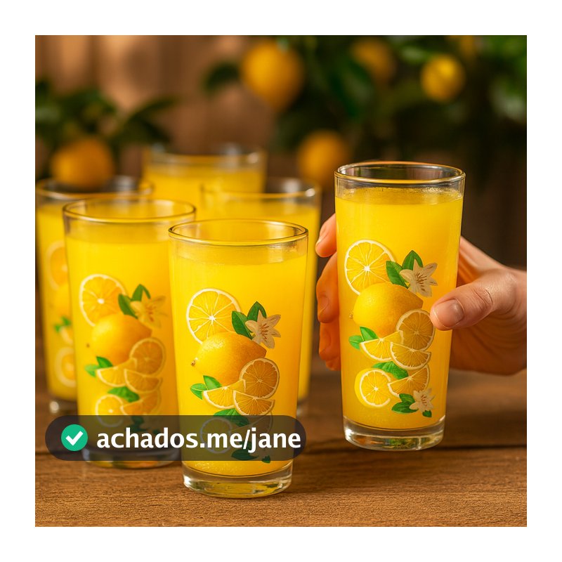 Jogo De 6 Copos Long Drink de Vidro Multiuso Estampa Limão Siciliano 225ml - Ruvolo