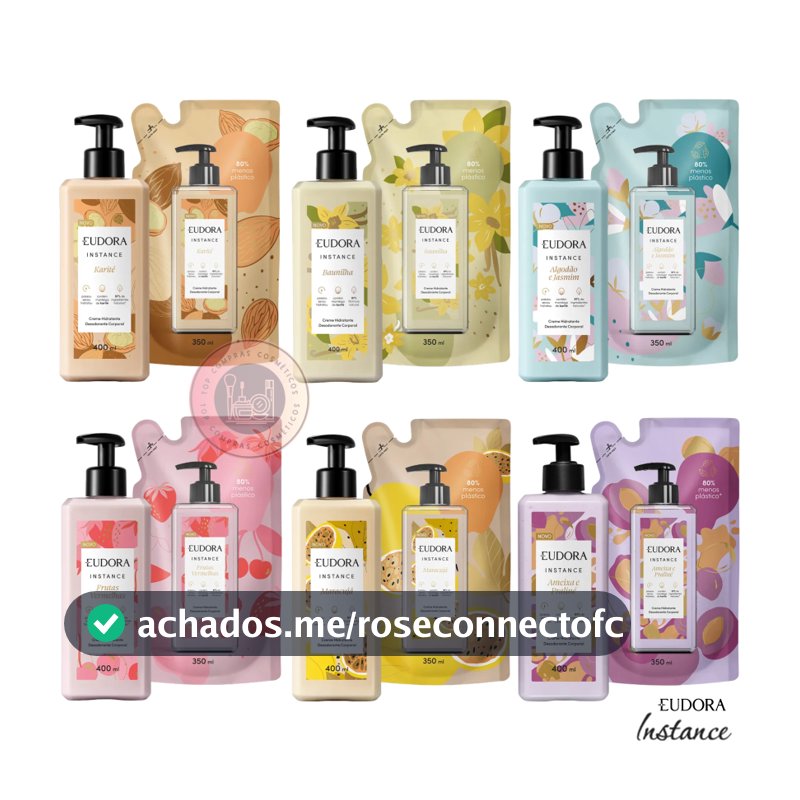 Loção Hidratante Corporal Instance Eudora: Baunilha, Frutas Vermelhas, Maracujá, Karité, Cereja & Amêndoas, Algodão