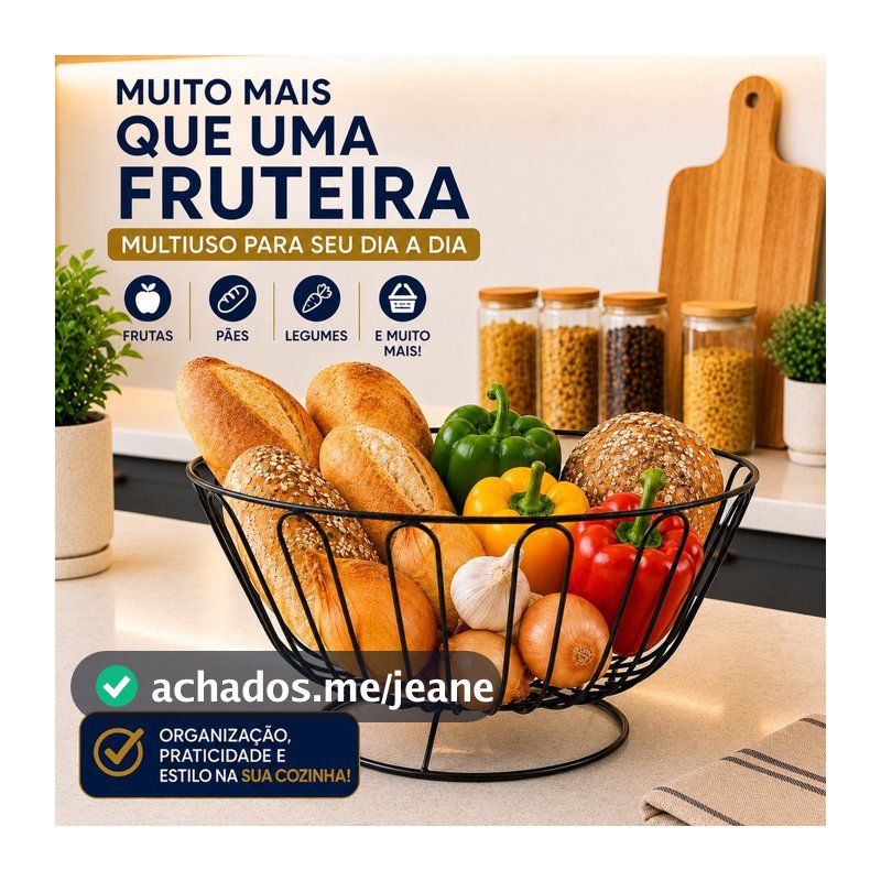 Cesto Fruteira Multiuso Aramado Preto Com Base Para Frutas Pães Legumes E Organização