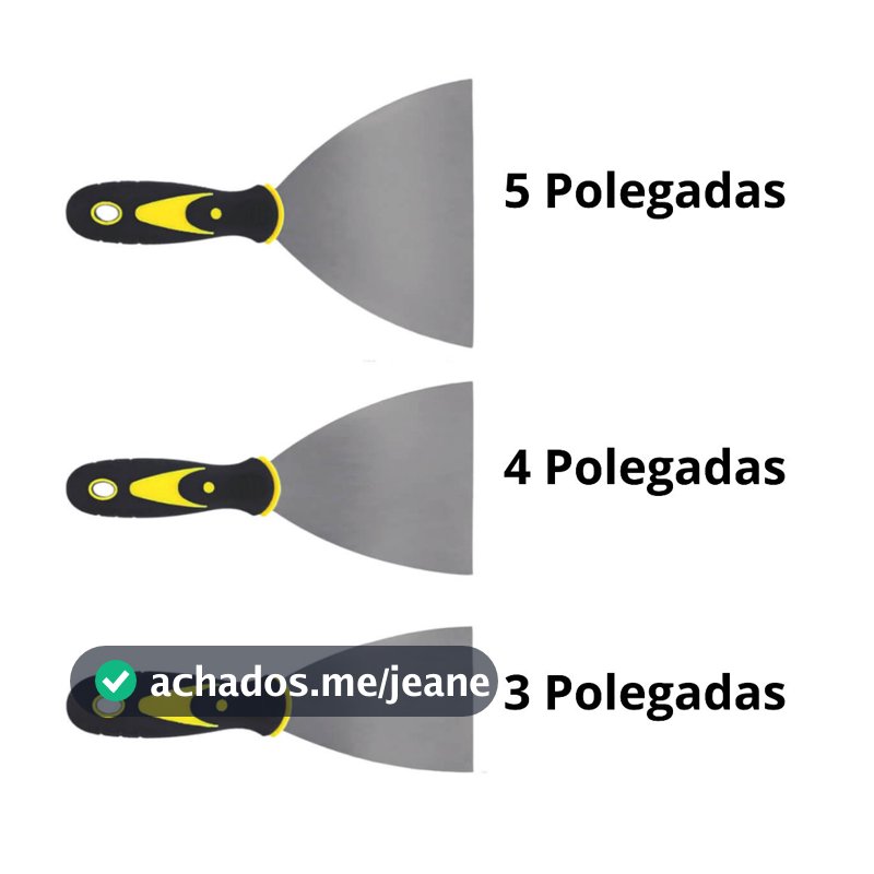 Kit Espátulas De Aço 3 Unidades Cabo Emborrachado 3，4 E 5 Polegadas