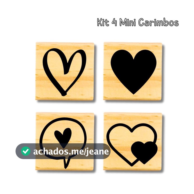 Kit Carimbo Coração Decorativo 2x2cm para sacola kraft embalagem caixa tags madeira tags papel seda