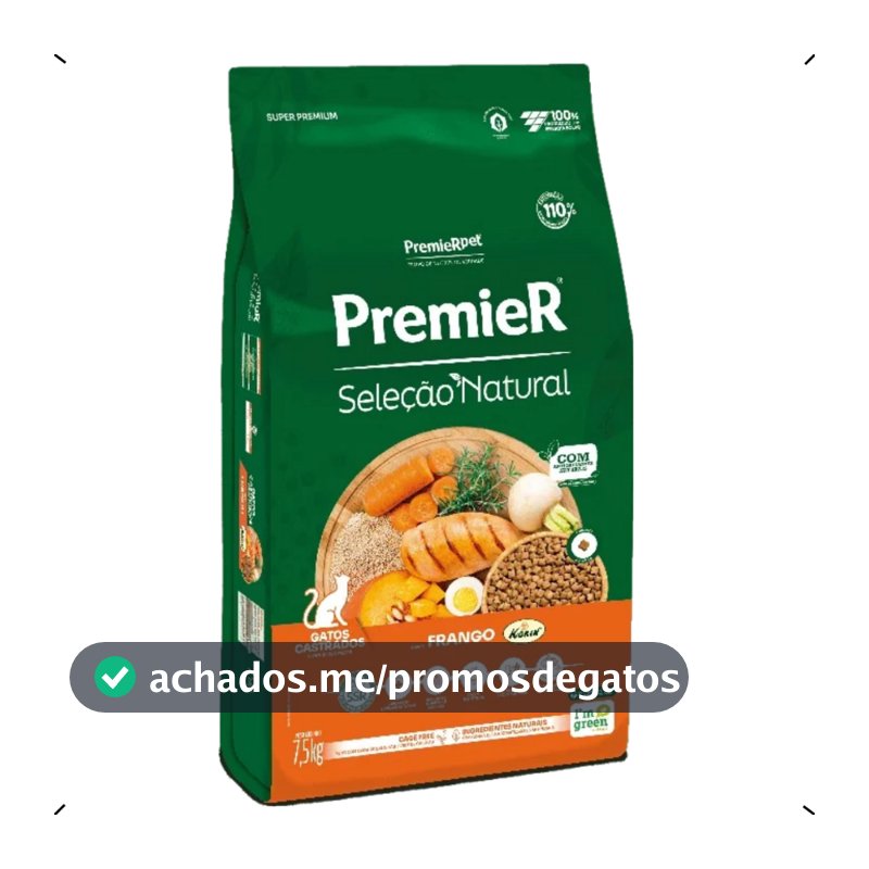 RAÇÃO PREMIER SELEÇÃO NATURAL GATO CASTRADO 7,5KG