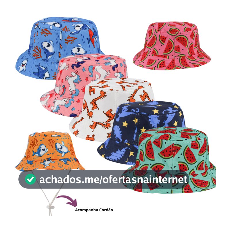 Chapéu Bucket Bebê Infantil Praia Proteção Solar Uv Estampa Girafa Unicornio Tubarão Dino