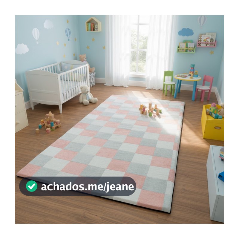 Tapete Infantil Mosaico Almofadado Para Quarto 218x100cm Rosa Keiko Colchões
