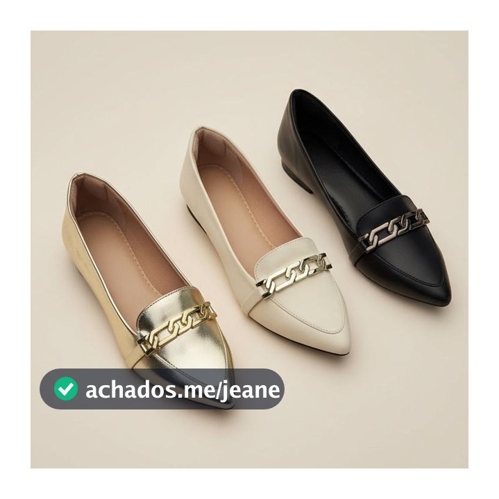 Sapatilha Feminina Confortável Luxo Elegante Sapato Feminino Mocassim Bico Fino Corrente