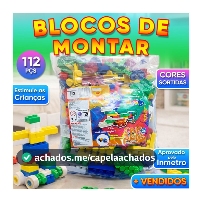 Blocos de Montar 112 peças Educativo Didático Presente Criança Infantil - Crie e Brink