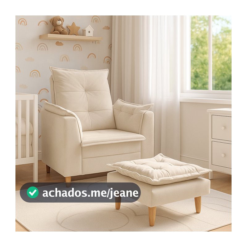 Kit Poltrona Mais Puff Opala Para Amamentação Em Suede Bege Off Marinho Azul Petróleo, Cinza, Preto