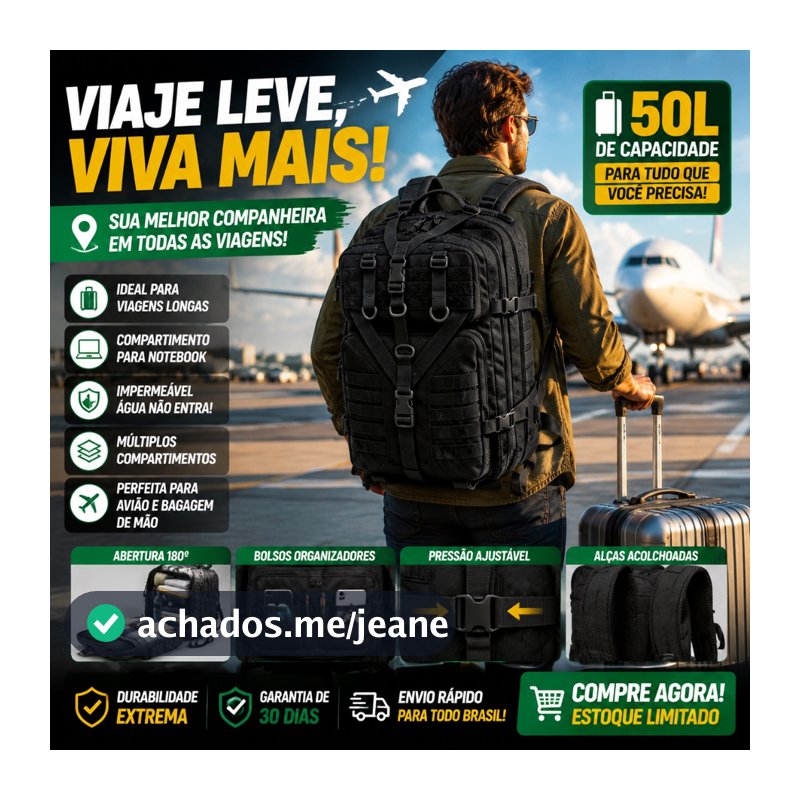 Mochila Tática 50L Impermeável Masculina Feminina Viagem Camping Resistente 700D Multi Bolsos