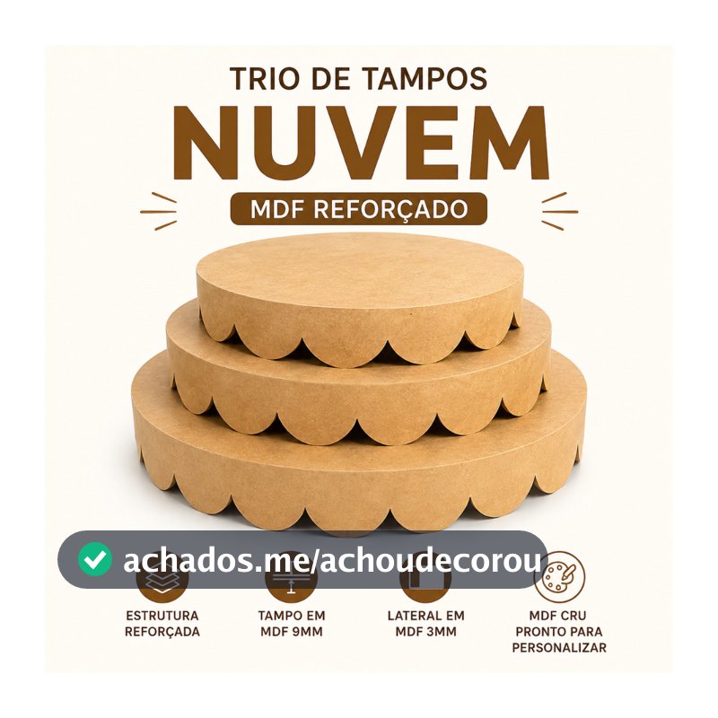 Trio de Tampos Nuvem Babado MDF para Cilindros Decoração de Festa