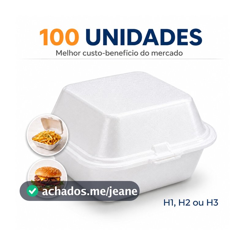 Hamburgueira Isopor H1 H2 H3 100 Un Térmica Hambúrguer Batata Delivery Caixa Lanchonete