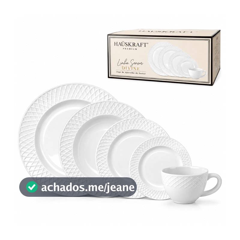 Aparelho de Jantar e Cha 20 Peças Opaline Divine Branco Hauskraft Pratos e Xicaras Resistente