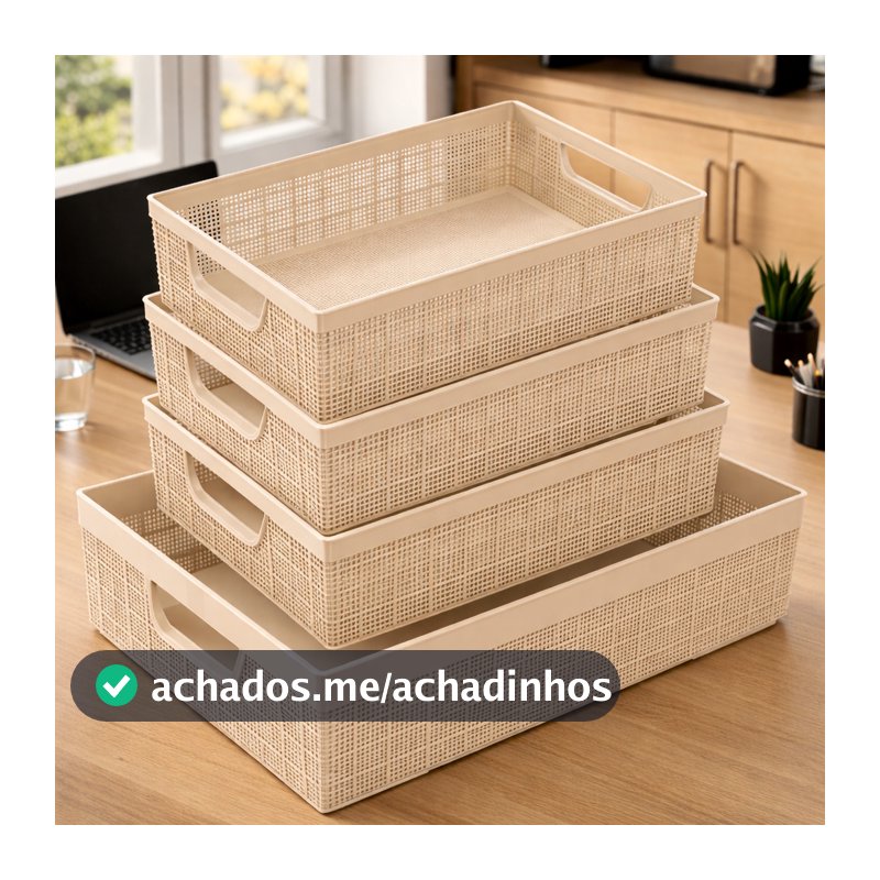 Kit 4 Cestos Organizador Grande em Plástico Empilhável Cozinha Banheiro Escritório 2 L 2 L 5,2 L