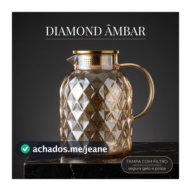 Jarra Vidro Borossilicato Resistente Tampa De Inox 1,5L ou 1,8L Diamond Ambar
