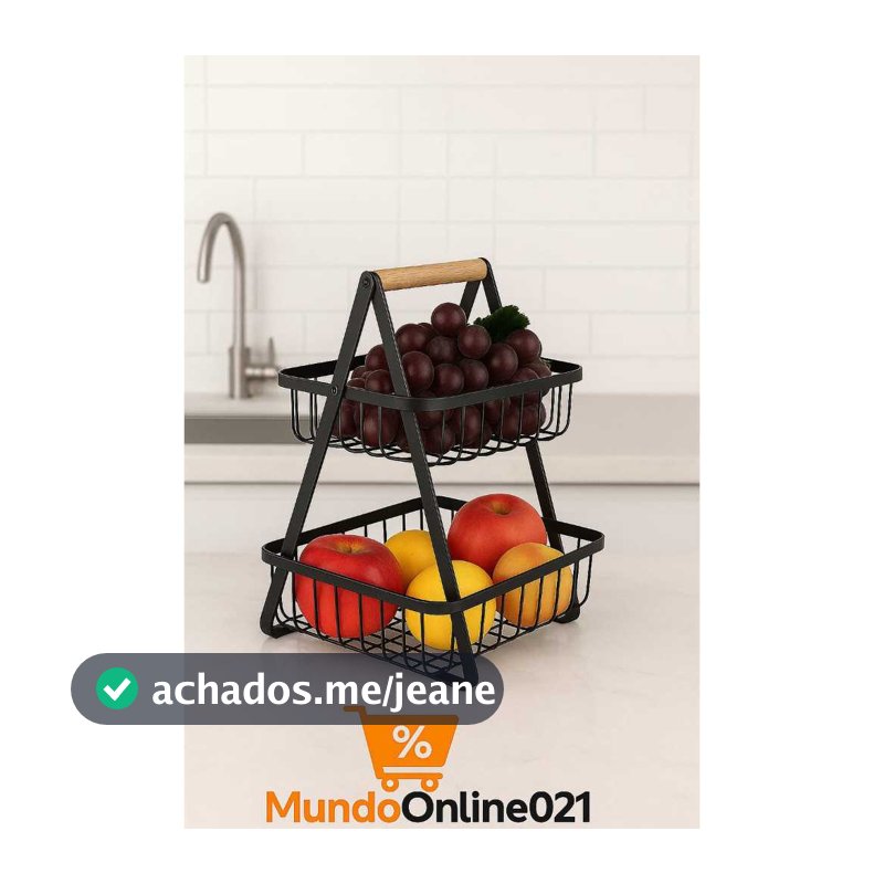 Fruteira de Mesa Cesto Aramado 2 Andares em Metal Organizador Multiuso Frutas Legumes e Verduras