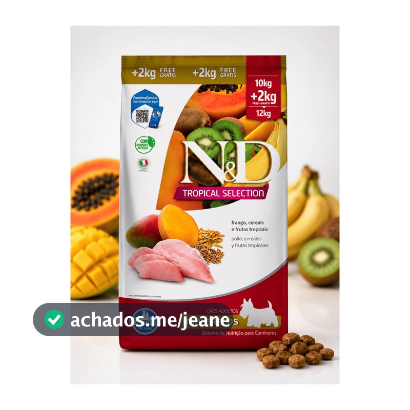 Ração N&D Tropical Selection Frango Adult Mini Raças Pequenas 12kg (10kg+2kg) Farmina Original
