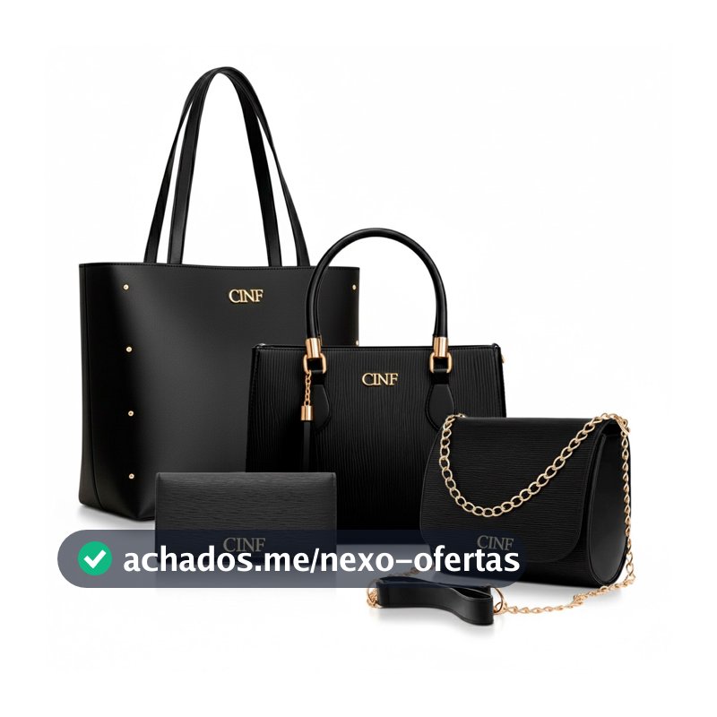 Kit Bolsa Feminina Sacola Grande + Bolsa Média + Tira Colo + Carteira