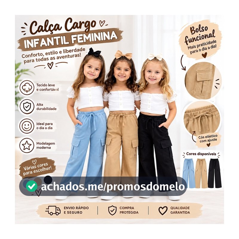 Calça Alfaiataria Luxo Infantil e Juvenil Menina 4 a 8  Cargo Moda Blogueira Menina nude