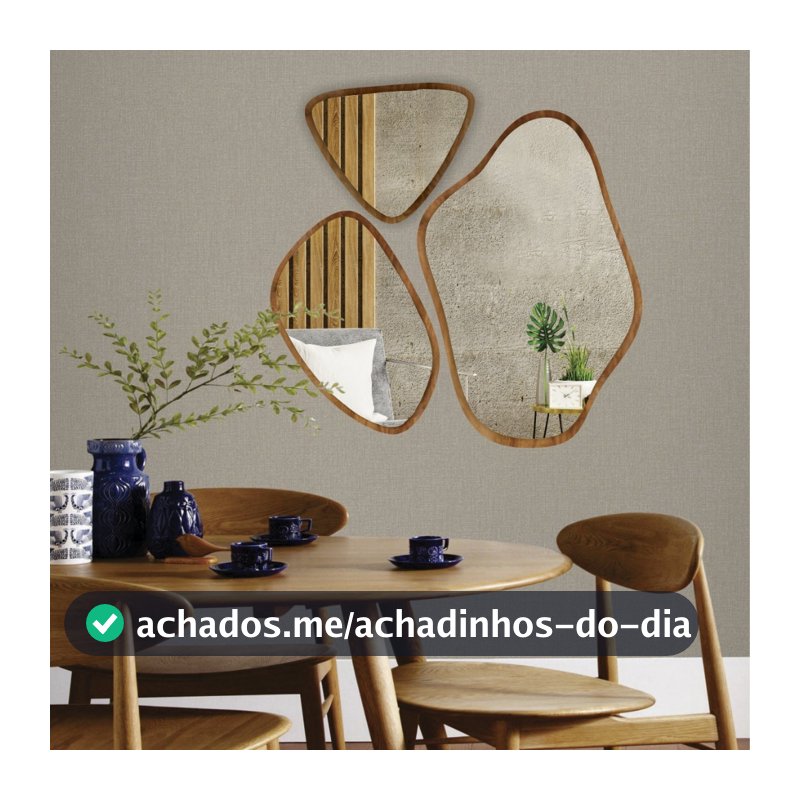KIT 3 ESPELHOS ORGÂNICOS ESPELHO ORGÂNICO COM PENDURADOR DECORATIVOS DECORAÇÃO MADEIRA VIDRO