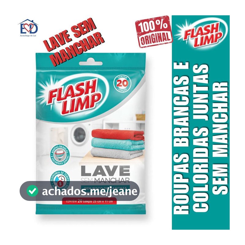 Lave Sem Manchar 20 Lenços Flash Limp Roupas Brancas e Coloridas