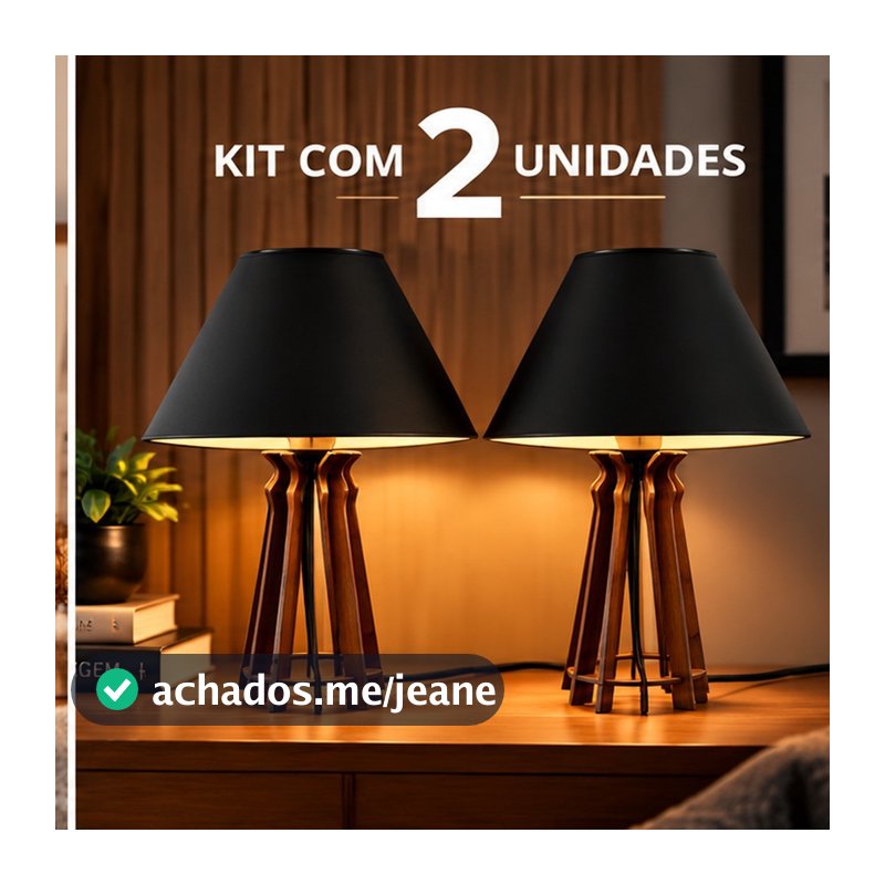 Kit 2 Abajur Luminária De Mesa para Quarto Sala Escritório Madeira mdf