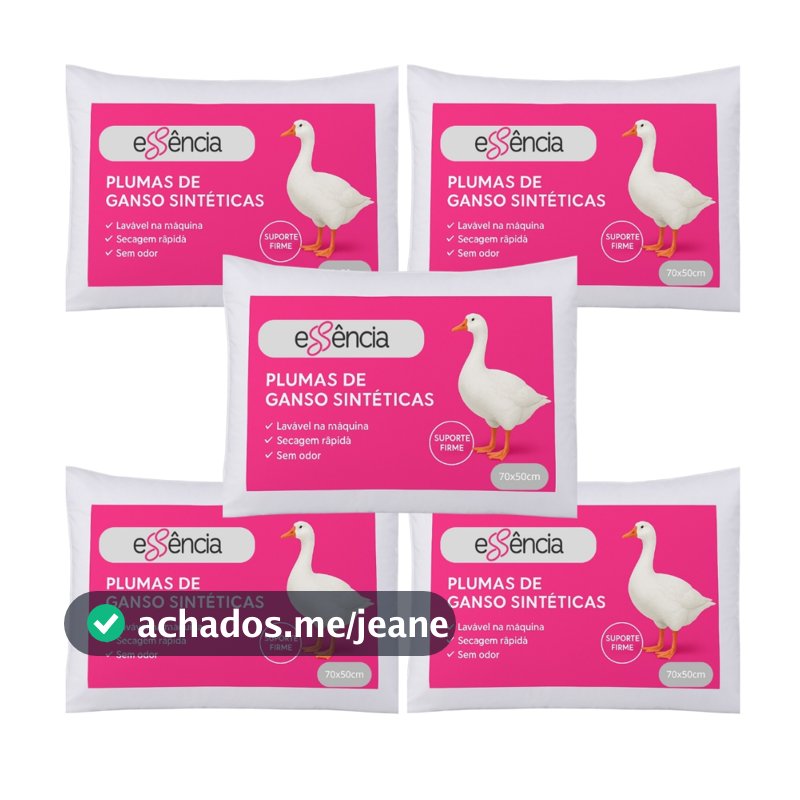 Kit 5 Travesseiro Pluma de Ganso Luxo Antiacaro 70x50cm Toque Macio