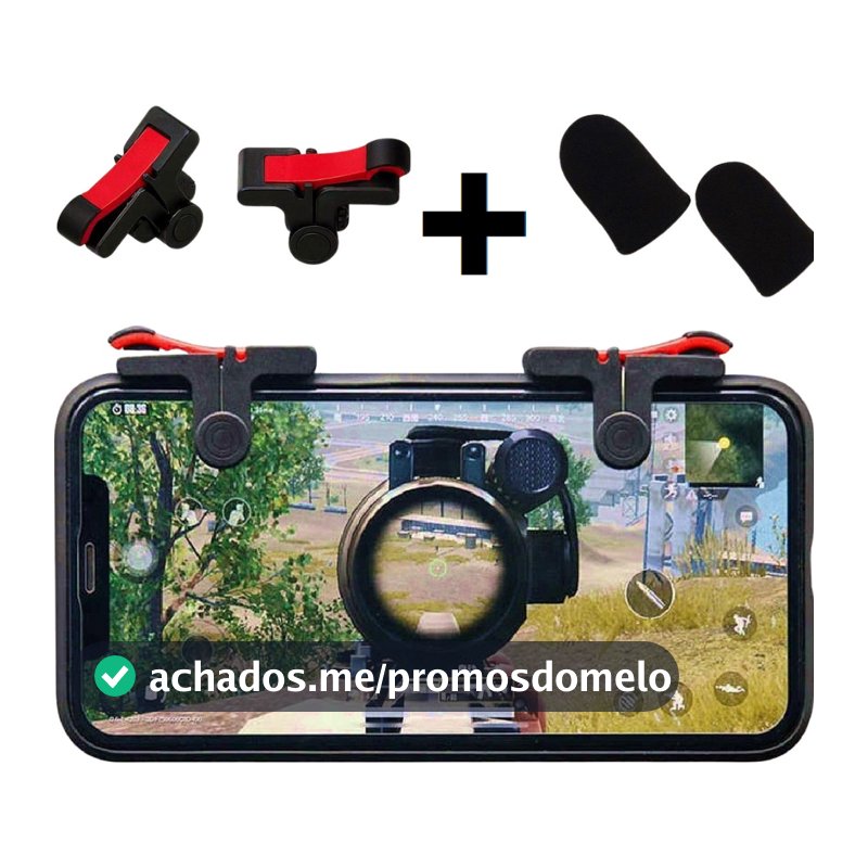 Kit Gatilho Celular Free Fire Pubg + Luva Dedo Gamer Anti Suor