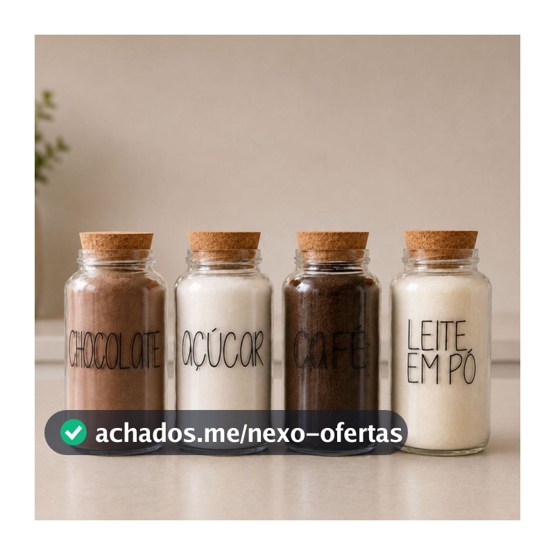 Kit Cantinho do Café | Café, Açúcar, Leite em Pó, Chocolate | 4 Potes de Vidro | Mantimento