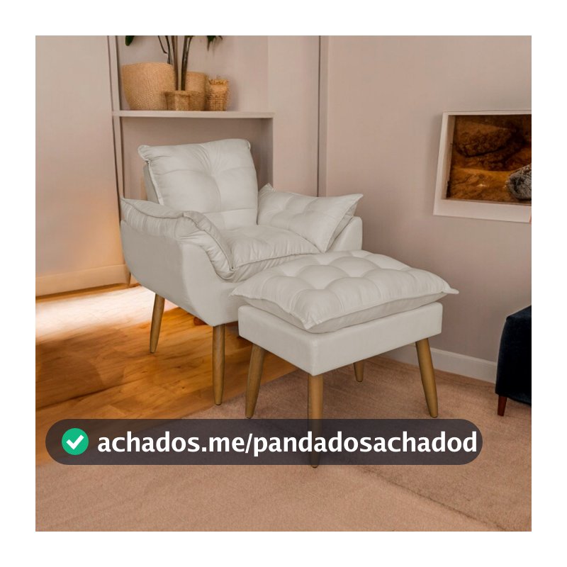 Kit Poltrona Amamentação com Puff Opalat Pés Palito - Trida Móveis