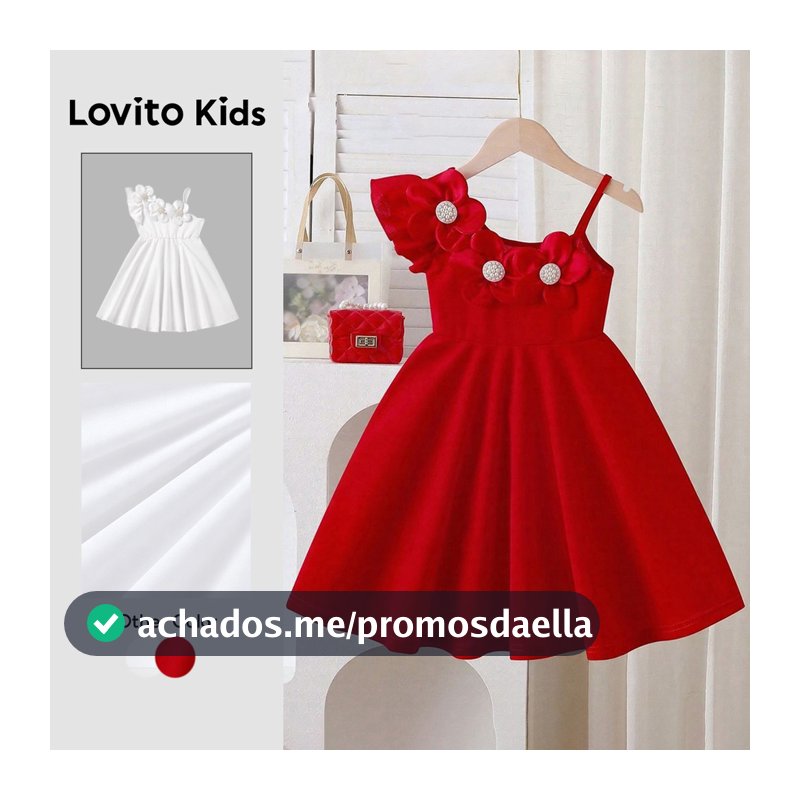 Lovito Elegante Vestido Infantil Fofo Assimétrico Primavera/verão Formaturas E Aniversários Vermelho Floral L162LD278