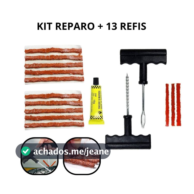 Kit Reparo Pneu Sem Camara Moto E Carro + 10 Refil Selante Macarrão