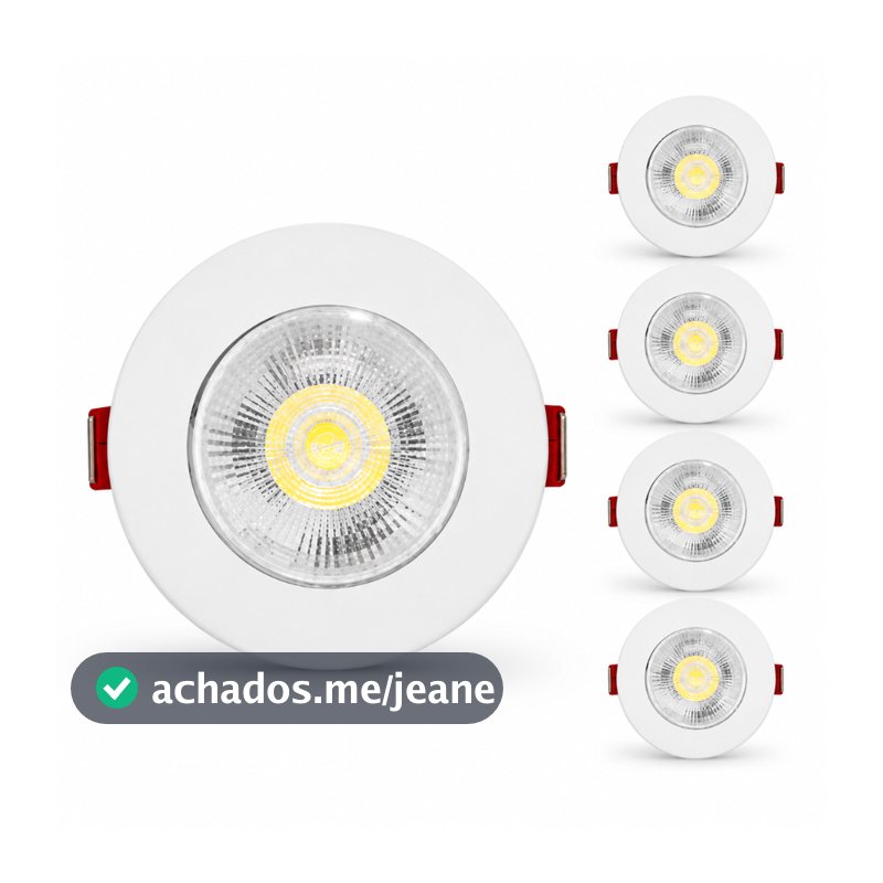 Kit 5 Spot LED  Embutir 7W Redondo Branco Quente ou Frio Bivolt