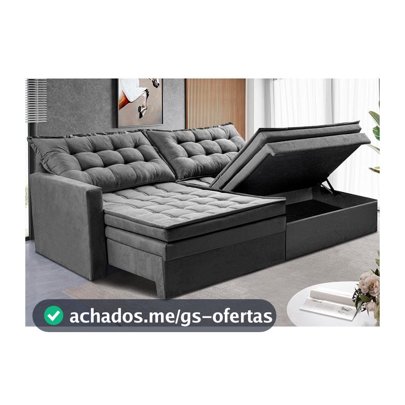 Sofá Sem Caixa Retrátil Baú 2,00m Cama inBox Secret Suede Velusoft Cinza