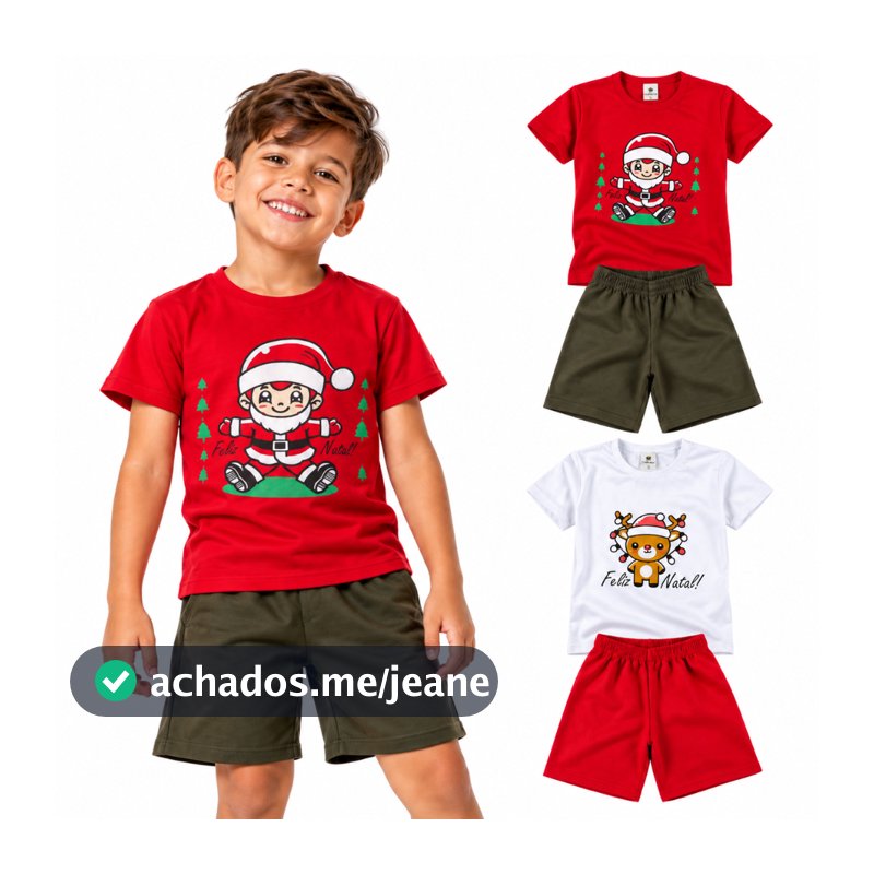 Conjunto Infantil Menino de Natal | Conjunto Menino de Natal | Roupa Infantil Menino Blusa+Bermuda