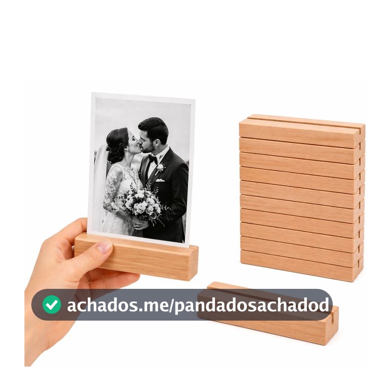 Kit 10 / 15 / 20 / 30 / 40 / 50 Suportes Porta Retrato Base De Madeira 8x2cm Decoração Lembrancinha