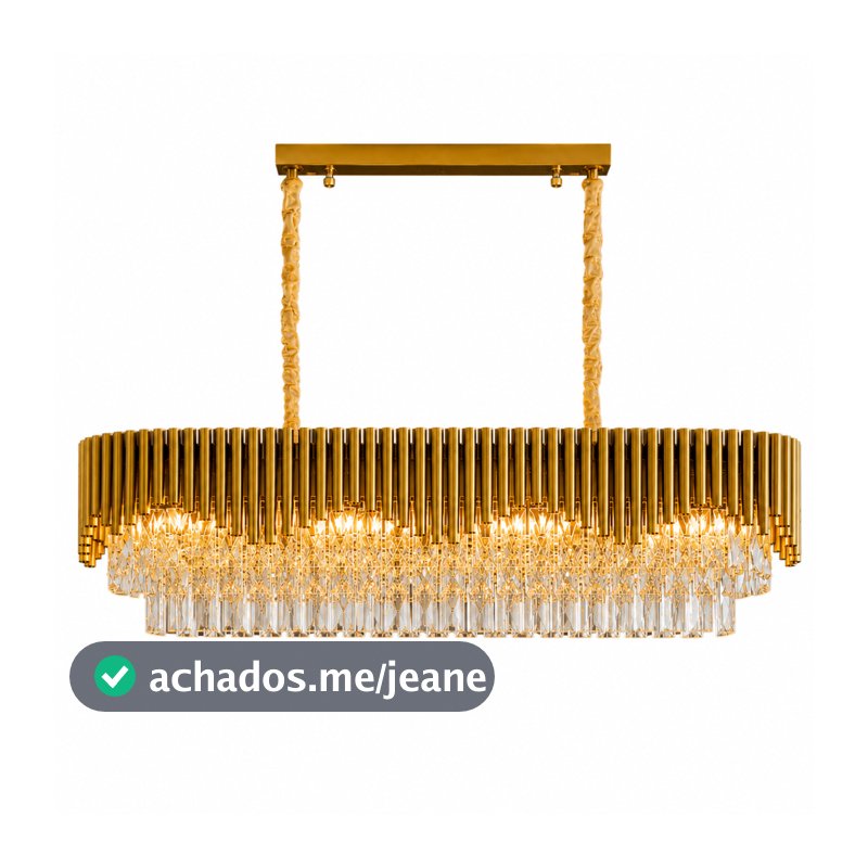 Lustre Pendente De Cristal Dourado 80cm Retangular