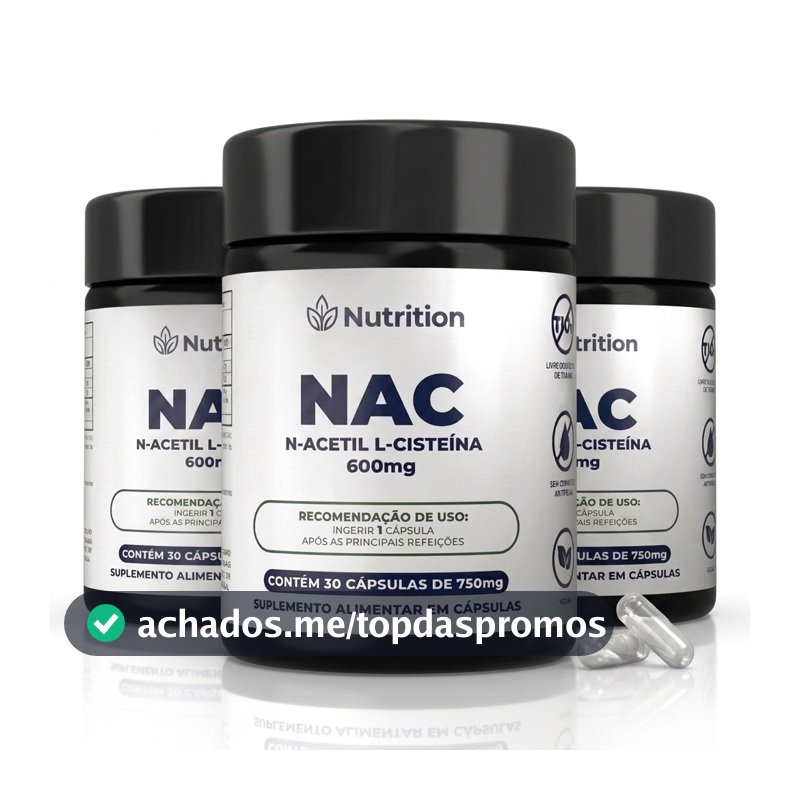 KIT3X NAC N-Acetil L-Cisteína 600mg Antioxidante, Detox, Imunidade e Saúde do Fígado - 180 Caps