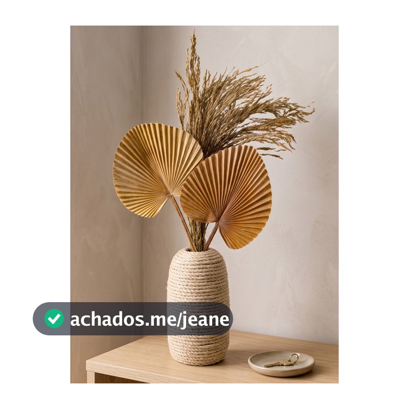 Arranjo de Folhagem Artificial Palmeira Leque com Vaso de Cerâmica Sisal e Capim Seco Decoração para sala